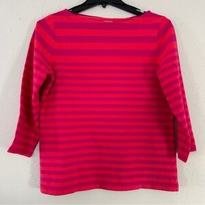Lands’ End Pink Fuschia Boatneck Striped 3/4 Sleeve Blouse Spring Neon Medium